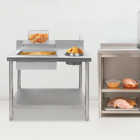 Stainless Steel Fried Chicken Coating Table, 39.4×25.2×37.4In Chicken Chop Breading Station, Fried Chickens Breading Worktop for Burger Shops, Fast Food Restaurants in Kuwait