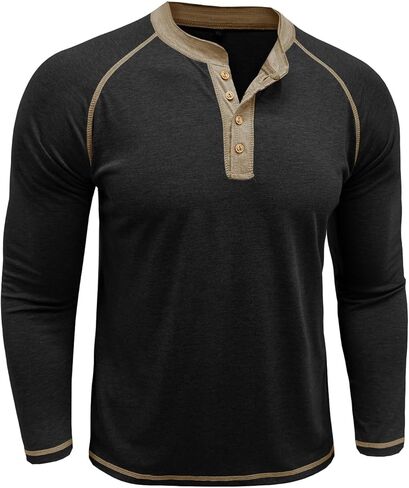 Mens Color Block Henley Sweatshirt Long Sleeve Crewneck Contrast Panel Breathable Base Layer for Fall Winter Work and Travel in Saudi Arabia