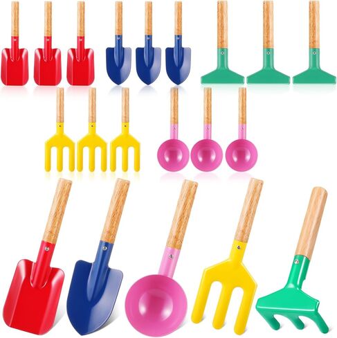 48 PCS Children Beach Sand Toys Kids Cardening Tools مجموعة معدن بما في ذلك المجرفة والأشجار والشوكة والمشاجرة ، ألعاب Summer Beach Sandbox مع مجرفة مقبض خشبي للطفل في الهواء الطلق in Kuwait