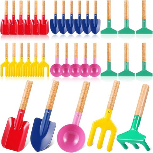 48 PCS Children Beach Sand Toys Kids Cardening Tools مجموعة معدن بما في ذلك المجرفة والأشجار والشوكة والمشاجرة ، ألعاب Summer Beach Sandbox مع مجرفة مقبض خشبي للطفل في الهواء الطلق in Kuwait