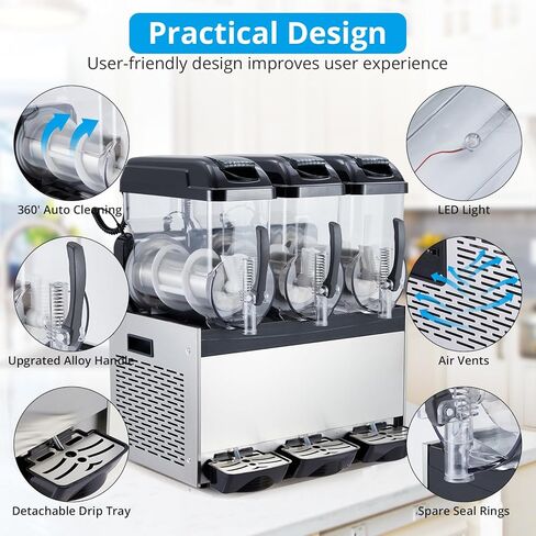 12L x 3 Commercial Slushy Machine 860W, Dual-Bowl Stainless Steel Frozen Drink Maker with Self-Cleaning, for Margaritas, Ice Cream, Snow Cones - Ideal for Home, Coffee Shop, Restaurant in Saudi Arabia
