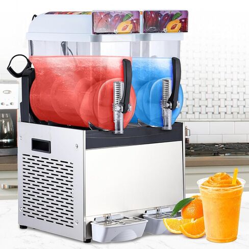 12L x 3 Commercial Slushy Machine 860W, Dual-Bowl Stainless Steel Frozen Drink Maker with Self-Cleaning, for Margaritas, Ice Cream, Snow Cones - Ideal for Home, Coffee Shop, Restaurant in Saudi Arabia