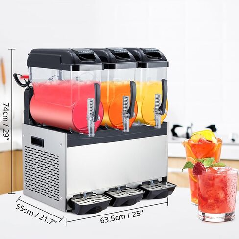 12L x 3 Commercial Slushy Machine 860W, Dual-Bowl Stainless Steel Frozen Drink Maker with Self-Cleaning, for Margaritas, Ice Cream, Snow Cones - Ideal for Home, Coffee Shop, Restaurant in Saudi Arabia