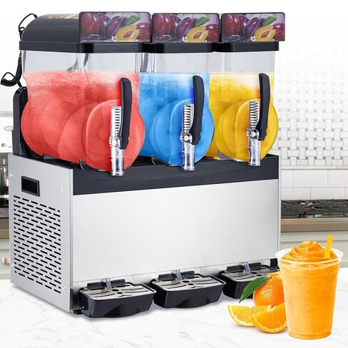 12L x 3 Commercial Slushy Machine 860W, Dual-Bowl Stainless Steel Frozen Drink Maker with Self-Cleaning, for Margaritas, Ice Cream, Snow Cones - Ideal for Home, Coffee Shop, Restaurant in Saudi Arabia