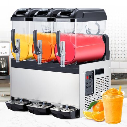 12L x 3 Commercial Slushy Machine 860W, Dual-Bowl Stainless Steel Frozen Drink Maker with Self-Cleaning, for Margaritas, Ice Cream, Snow Cones - Ideal for Home, Coffee Shop, Restaurant in Saudi Arabia