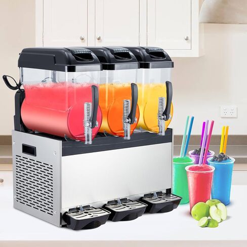 12L x 3 Commercial Slushy Machine 860W, Dual-Bowl Stainless Steel Frozen Drink Maker with Self-Cleaning, for Margaritas, Ice Cream, Snow Cones - Ideal for Home, Coffee Shop, Restaurant in Saudi Arabia