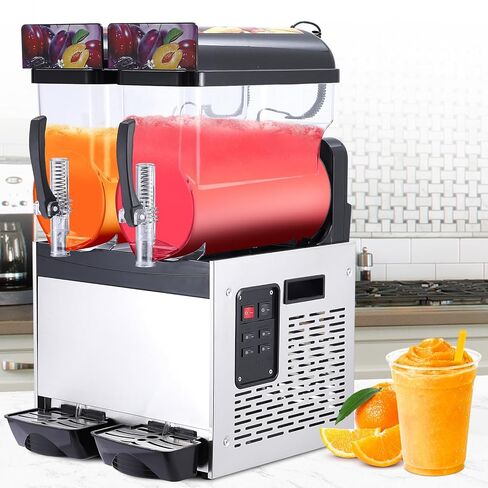 12L x 3 Commercial Slushy Machine 860W, Dual-Bowl Stainless Steel Frozen Drink Maker with Self-Cleaning, for Margaritas, Ice Cream, Snow Cones - Ideal for Home, Coffee Shop, Restaurant in Saudi Arabia