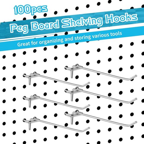 100 عبوة من خطافات بيجبورد مقاس 6 بوصات، منظم خطافات رفوف معدنية، تصميم على شكل حرف L، مقاوم للصدأ، لتخزين أدوات المرآب in Saudi Arabia