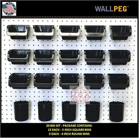 صناديق وأكواب WallPeg Pegboard - 15 صندوقًا مقاس 5 بوصات و5 أكواب مقاس 5 بوصات - خطافات للوحة لوحة التثبيت لتنظيم الأجهزة ترتيب الملحقات منظم أدوات طاولة العمل تخزين المرآب - صنع في الولايات المتحدة الأمريكية- in Kuwait