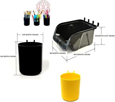 صناديق وأكواب WallPeg Pegboard - 15 صندوقًا مقاس 5 بوصات و5 أكواب مقاس 5 بوصات - خطافات للوحة لوحة التثبيت لتنظيم الأجهزة ترتيب الملحقات منظم أدوات طاولة العمل تخزين المرآب - صنع في الولايات المتحدة الأمريكية- in Kuwait