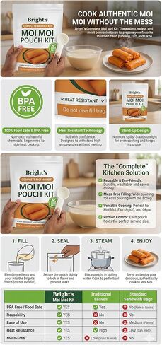 Moi Moi Cooking Pouch with Scoop, (Pack of 100) Reusable Steaming Bags for Nigerian Moi Moi/Moin Moin (Bean Cake) Okpa, Ekuru, and Ofada-Leak-Proof & Food-Safe in Saudi Arabia