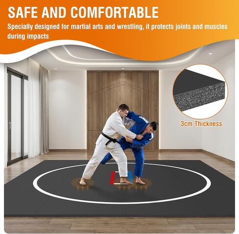 300x300cm Roll-Up Design Wrestling Mat for Home Foldable XPE Jiu Jitsu Floor Exercise Mat Waterproof 1.18in Thick for BJJ MMA Martial Art Boxing Grappling and Judo (Dark Grey 300*300*3CM) in Kuwait