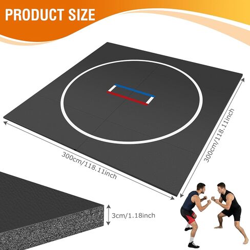 300x300cm Roll-Up Design Wrestling Mat for Home Foldable XPE Jiu Jitsu Floor Exercise Mat Waterproof 1.18in Thick for BJJ MMA Martial Art Boxing Grappling and Judo (Dark Grey 300*300*3CM) in Kuwait