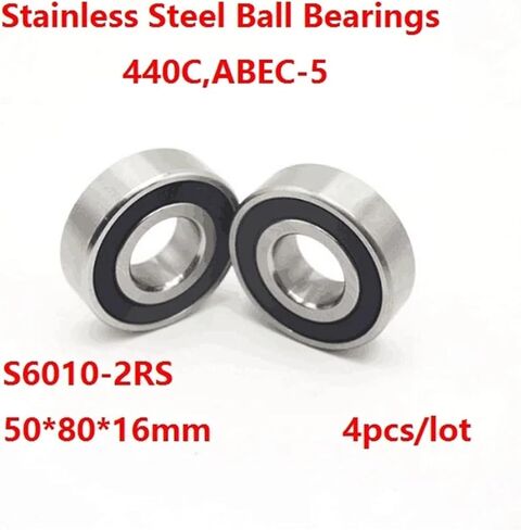 4 قطعة/الوحدة S6010-2RS S6010RS S6010 2RS RS 50*80 16 مللي متر ABEC-5 الفولاذ المقاوم للصدأ كرة أخدود عميقة تحمل غطاء مطاطي مزدوج in Kuwait