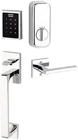 مجموعة الإدخال الذكي للوحة المفاتيح Baden Keypad المزودة بمحرك من EMTEK مع رافعة Argos النهائية المتطابقة - اختيار اليد اليسرى / اليمنى و4 تشطيبات - EMP1103AGLHUS26 - اليد اليسرى (LH) - الكروم المصقول (US26) in Kuwait