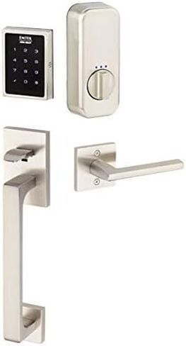 EMTEK Empowered Motorized Baden Keypad Smart Entry Set w/Modern Square Crystal Knob - Choice of 4 Finishes - EMP1103MSCUS15 - Satin Nickel (US15) in Saudi Arabia