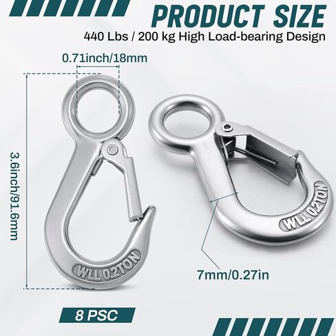 Frienda 8 Pack Grab Slip Hooks Bulk 304 Stainless Steel 0.2t Lifting Hook Rigging Accessory 440 lbs. Work Load for Loading and Unloading of Goods, Mining Equipment, Land Transportation in Saudi Arabia