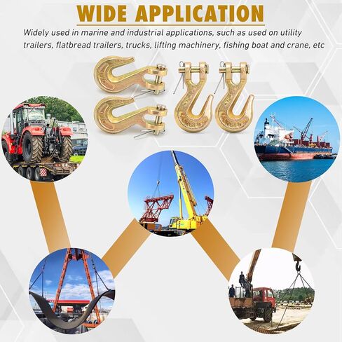 1/4 Chain Hook, Heavy Duty 1/4 Chain Hooks, 3600Lbs Working Load G70 Clevis Grab Hook 1/4 Inch for Trailer Truck Tow Chain Transport -Yellow Chromate Finish (4 Pack) in Kuwait