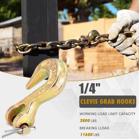 1/4 Chain Hook, Heavy Duty 1/4 Chain Hooks, 3600Lbs Working Load G70 Clevis Grab Hook 1/4 Inch for Trailer Truck Tow Chain Transport -Yellow Chromate Finish (4 Pack) in Kuwait