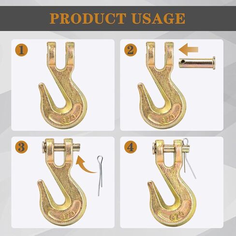 1/4 Chain Hook, Heavy Duty 1/4 Chain Hooks, 3600Lbs Working Load G70 Clevis Grab Hook 1/4 Inch for Trailer Truck Tow Chain Transport -Yellow Chromate Finish (4 Pack) in Kuwait
