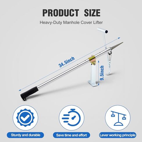 Wesiti 34.5 Inch Manhole Cover Lifter Heavy Duty Stainless Steel Manhole Hook Tool with Leverage Design for Sewer & Storm Drain Covers, Utility Worker Tool, 300 Lbs Pulling Capacity in Saudi Arabia