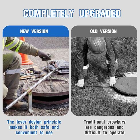 Wesiti 34.5 Inch Manhole Cover Lifter Heavy Duty Stainless Steel Manhole Hook Tool with Leverage Design for Sewer & Storm Drain Covers, Utility Worker Tool, 300 Lbs Pulling Capacity in Saudi Arabia
