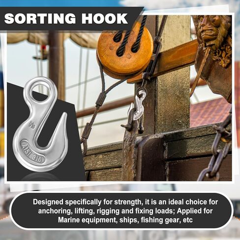 4 Pcs Stainless Steel 316 Eye Chain Grab Hook, 5/16 Inch, Heavy Duty Marine Grade for Truck, Boat, and Heavy Operations, 2000 Pounds Capacity in Kuwait