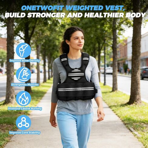 سترة مرجحة قابلة للتعديل للنساء الرجال ، 6-18 رطلا سترة المشي مرجحة مع 8 أوزان وشريط عاكس ، سترات وزن تدريب القوة لتشغيل صالة الألعاب الرياضية في المنزل ، جيب كبير سحاب in Kuwait