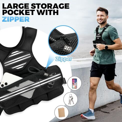 سترة مرجحة قابلة للتعديل للنساء الرجال ، 6-18 رطلا سترة المشي مرجحة مع 8 أوزان وشريط عاكس ، سترات وزن تدريب القوة لتشغيل صالة الألعاب الرياضية في المنزل ، جيب كبير سحاب in Kuwait