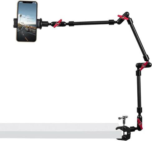 Magic Arm Camera Mount, 32" Aluminum Articulating Arm with Desk Clamp & Standard 1/4" Screw, Heavy Duty Overhead Tablet Stand for Video Recording, Live Streaming, Vlogging in Saudi Arabia