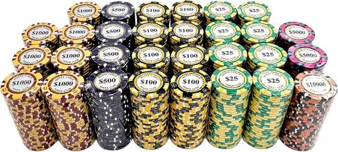 رقائق البوكر المركبة من طين مونت كارلو للبطولة - جودة كازينو فاخرة بوزن 13.5 جرام مع ترصيع ثلاثي الأبعاد وتصميم حافة التاج ثلاثي الألوان in Kuwait