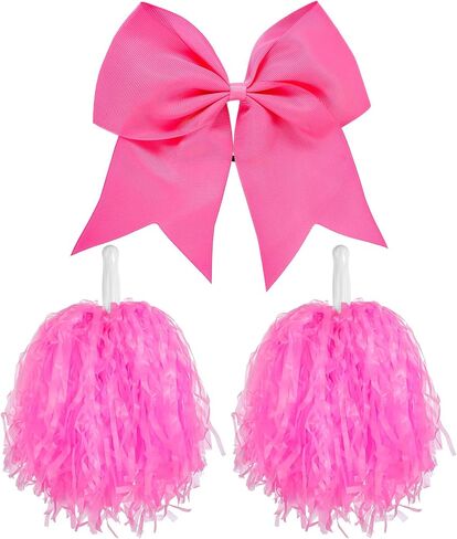 3 PCS Cheerleading Pom Poms and Large Cheerleader Hair Bow, 10 Inch Pompoms Cheer,Cheerleader Accessories for Sport Events Dance Party Basketball Football Team in Saudi Arabia