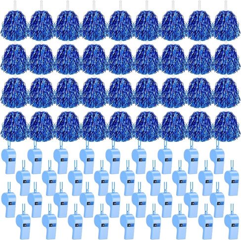 Shappy 72 Pcs Colleges Team Spirit Item Bulk Cheerleading Pom Poms with Whistl Spirits Day Pep Rally Accessories for Sporting Events Party Football Basketball University Team Spirit Accessories in Saudi Arabia