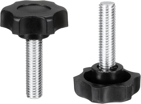 HARFINGTON 2 Pcs Star Knobs Handles M8 x 35mm (1.25mm Pitch) Male Thread Metric Carbon Steel Hand Tightening Clamping Screws Threaded Stud Knob Bolts for Woodworking Jigs, Black in Saudi Arabia