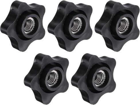 uxcell 5Pcs Star Knob, 3/8"-16 Star Shape Knurled Clamping Knobs Fluted Screw-On Through Hole Threaded Nuts for Industrial Furniture Tools Jigs Clamps, Black in Saudi Arabia