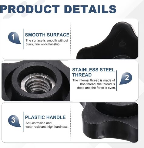 uxcell 5Pcs Star Knob, 3/8"-16 Star Shape Knurled Clamping Knobs Fluted Screw-On Through Hole Threaded Nuts for Industrial Furniture Tools Jigs Clamps, Black in Saudi Arabia