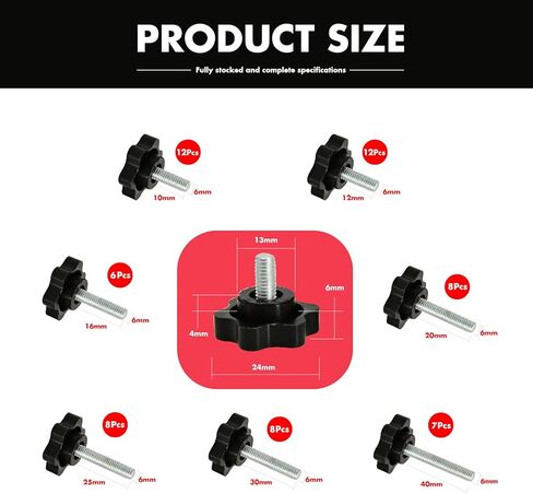JUNCHEN M6 مقبض برغي لقط، 61 قطعة مقبض نجمة خيط، مقبض بلاستيكي على شكل سداسي لقط مقبض برغي شد اليد لاستبدال قاعدة المظلة in Kuwait