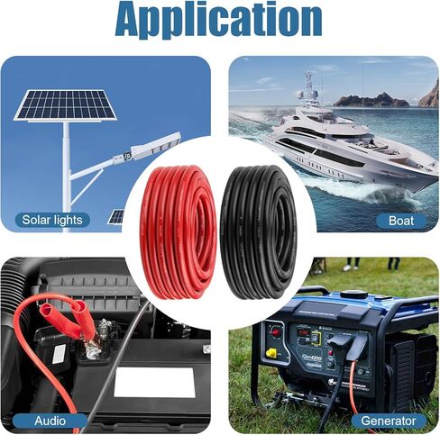 كابل طاقة بطارية 6 Awg - 15FT أحمر + 15FT أسود 6 كابل لحام مرن سلك نحاسي OFC مع موصلات طرفية العروات وأنبوب الانكماش الحراري للسيارات والبطارية والعاكس والقارب والمولد in Kuwait