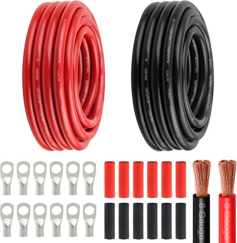 كابل طاقة بطارية 6 Awg - 15FT أحمر + 15FT أسود 6 كابل لحام مرن سلك نحاسي OFC مع موصلات طرفية العروات وأنبوب الانكماش الحراري للسيارات والبطارية والعاكس والقارب والمولد in Kuwait