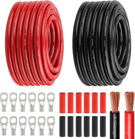 كابل طاقة بطارية 6 Awg - 15FT أحمر + 15FT أسود 6 كابل لحام مرن سلك نحاسي OFC مع موصلات طرفية العروات وأنبوب الانكماش الحراري للسيارات والبطارية والعاكس والقارب والمولد in Kuwait