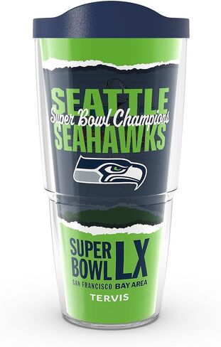 Tervis Classic Tritan 24oz Classic Tumbler with Travel Lid | NFL® Seattle Seahawks - Super Bowl LX Champions | Made in America, BPA/PFAS Free, Keeps Drinks Hot or Cold in Saudi Arabia