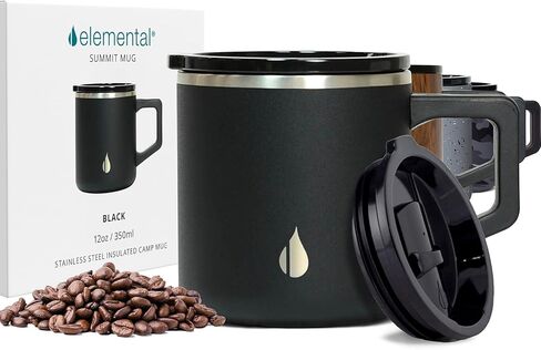 Elemental Insulated Coffee Mug - Triple-Wall Stainless Steel Summit Travel Cup for Hot and Cold Drinks - Thermal Coffee Mug with Lid and Handle for Camping, Office & Travel 16oz - Gunmetal in Saudi Arabia