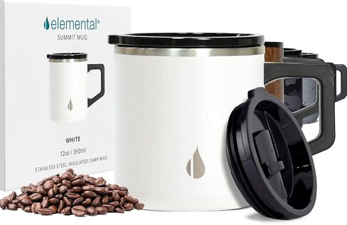 كوب قهوة معزول من Elemental - كوب سفر من الفولاذ المقاوم للصدأ ثلاثي الجدار للمشروبات الساخنة والباردة - كوب قهوة حراري مع غطاء ومقبض للتخييم والمكتب والسفر 16oz - جونميتال in Kuwait