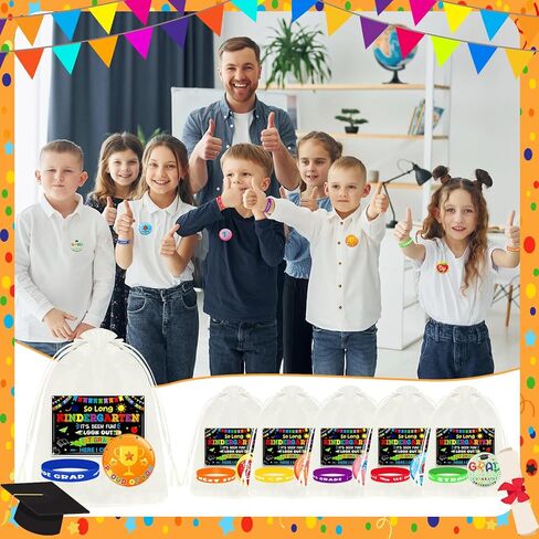 144 PCS 5 هدايا التخرج من الدرجة الخامسة تشمل 36 معصمًا مطاطيًا 36 شارات التخرج 36 تهنئة بطاقة التخرج 36 أكياس أورجانية لصالح الحفلة الخامسة لتوفيرات الحفلات in Kuwait