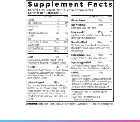 Livingood Daily Greens & Superfood Powder، الخضروات الفائقة لصحة الأمعاء، مسحوق العصير الأخضر مع سبيرولينا، شلوريلا، والإنزيمات الهاضمة، البروبيوتيك لدعم الجهاز الهضمي، الشوكولاتة، 30 حصة in Saudi Arabia