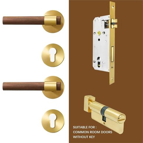 Dooroom Brass Walnut Door Lock Set Double Wood Lever Handle 1Pcs(BK-A308B-210MU-SB) in Saudi Arabia