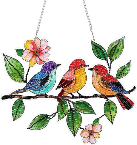 Eiflow Hanging Diamond Art Ornament Kit Spring Bird, 9.7x9.7inch Double Sided Diamonds Painting Pendant for Adults, DIY Acrylic Board Gem Painting Kit in Kuwait
