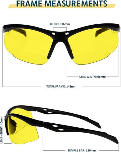 Bifocal Safety Glasses SB-9000 with Yellow Lenses (Yellow, 1, diopters) in Kuwait
