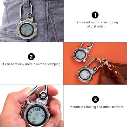 Alipis Unisex Outdoor Sports Carabiner Pocket Watch with Metal Clip, Orange Multifunctional Hanging Fob Watch for Climbing and Hiking in Saudi Arabia
