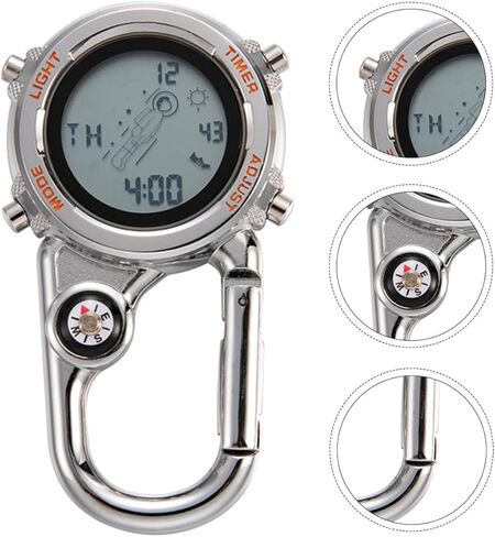 Carabiner Digital Clip Watch with Compass Multifunctional Outdoor Sports Pocket Fob Belt Watch for Men Women Climbing Hiking Backpack Use in Saudi Arabia